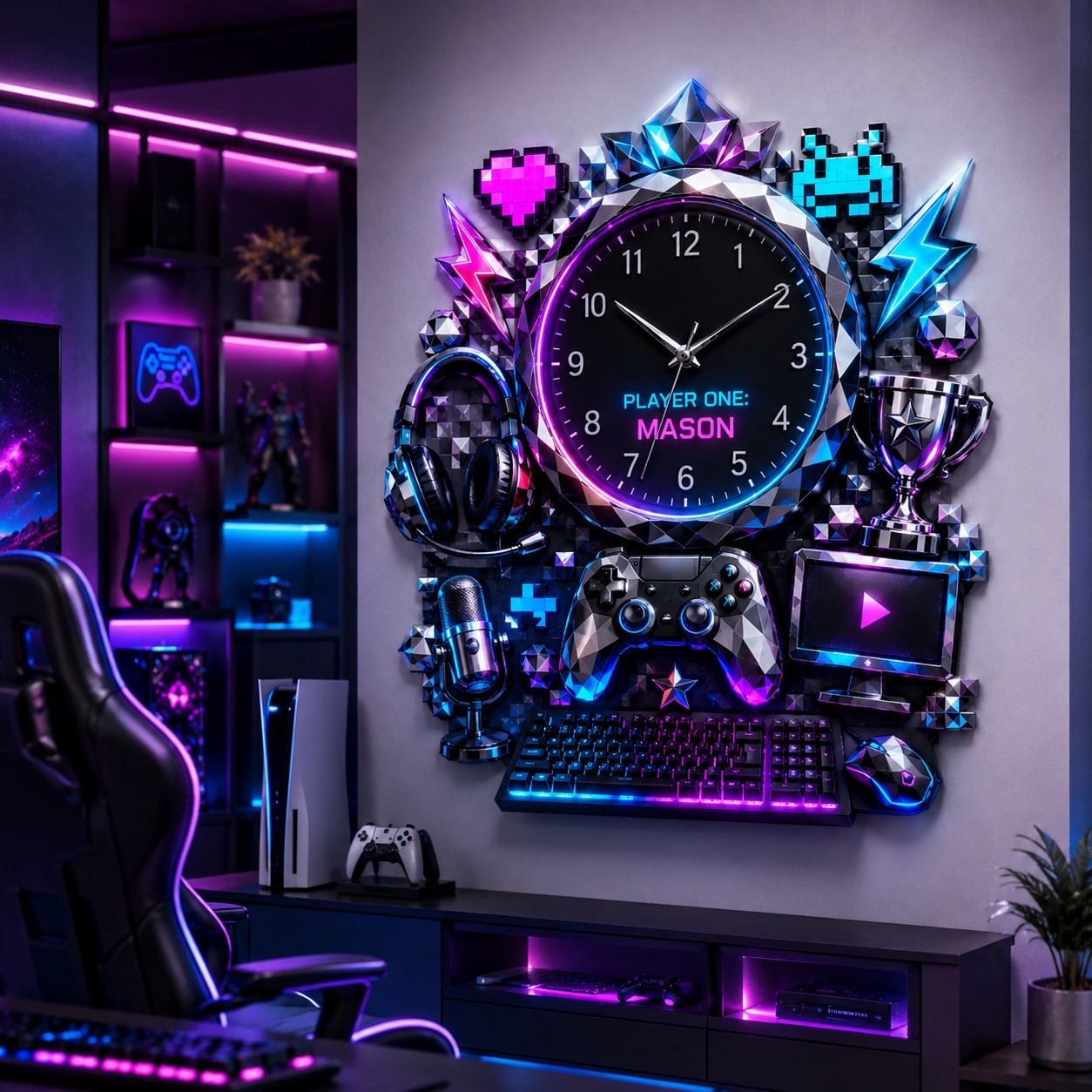 Personalized Gamer Wall Clock with Custom Name — personalized with a custom name