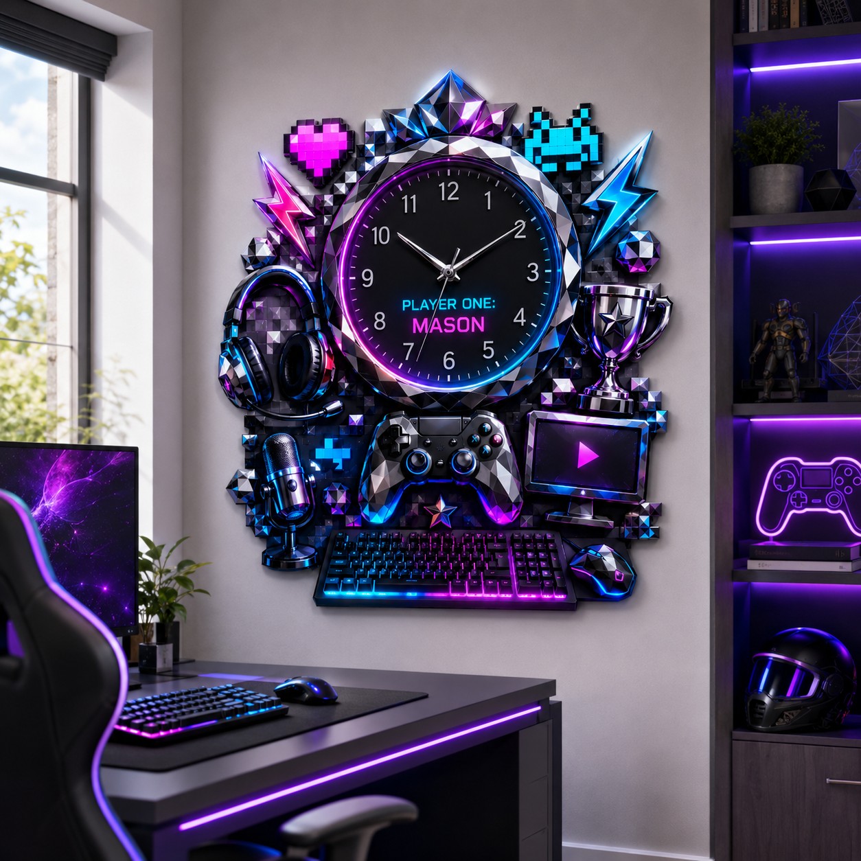 Personalized Gamer Wall Clock with Custom Name — personalized with a custom name