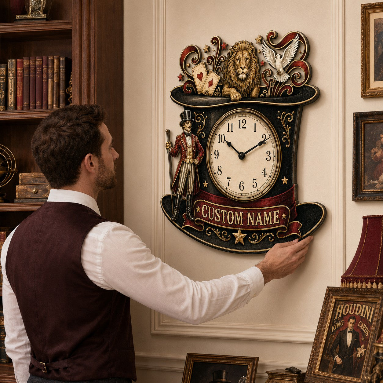 Stage magic enthusiasts Custom Name Wall Clock — personalized with a custom name
