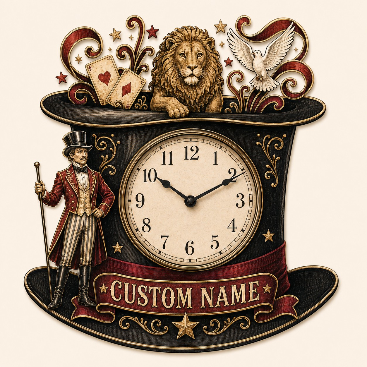 Stage magic enthusiasts Custom Name Wall Clock — personalized with a custom name