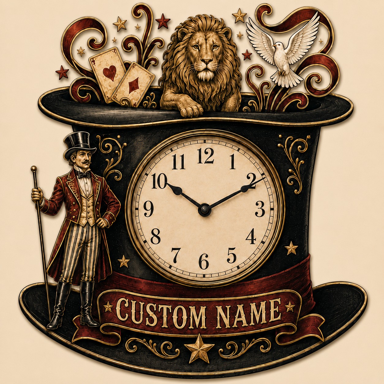 Stage magic enthusiasts Custom Name Wall Clock — personalized with a custom name