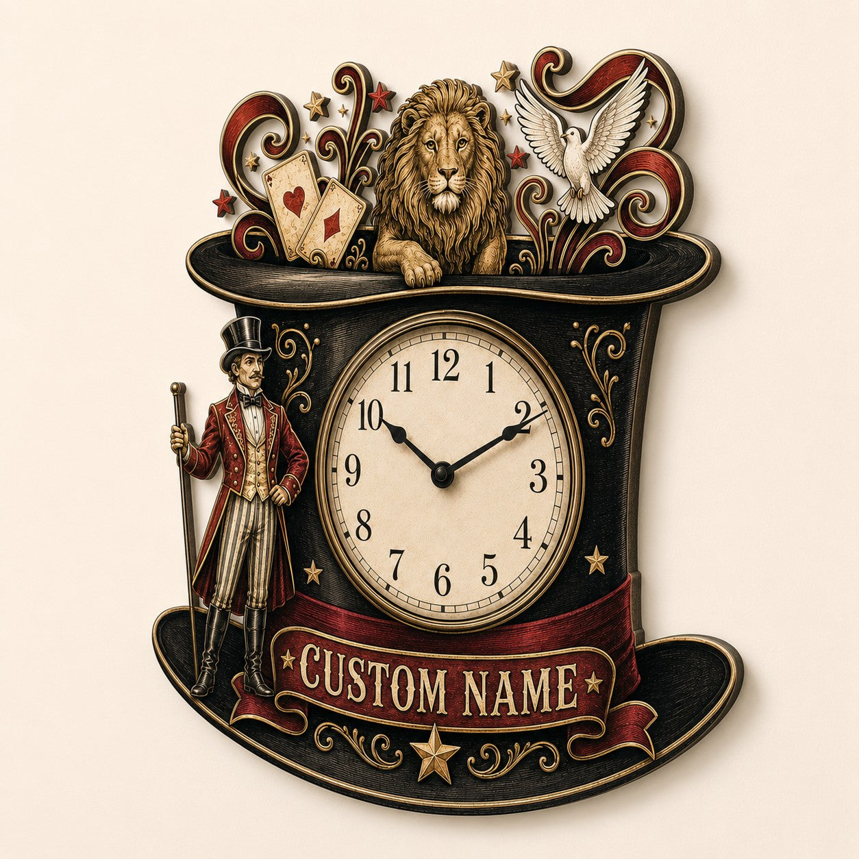 Stage magic enthusiasts Custom Name Wall Clock — personalized with a custom name