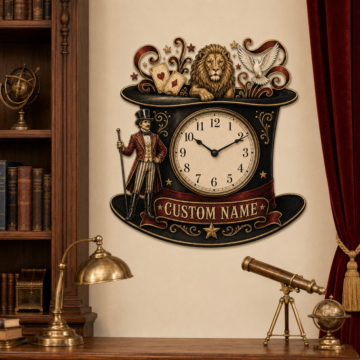 Stage magic enthusiasts Custom Name Wall Clock — personalized with a custom name
