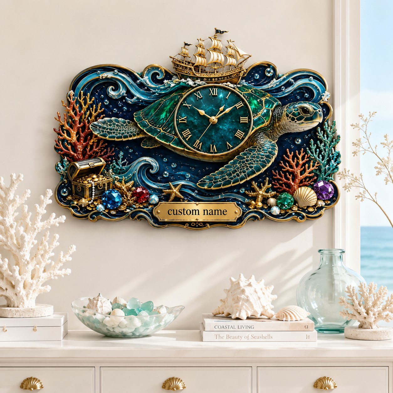 Personalized Sea Turtle Wall Clock with Custom Name — personalized with a custom name
