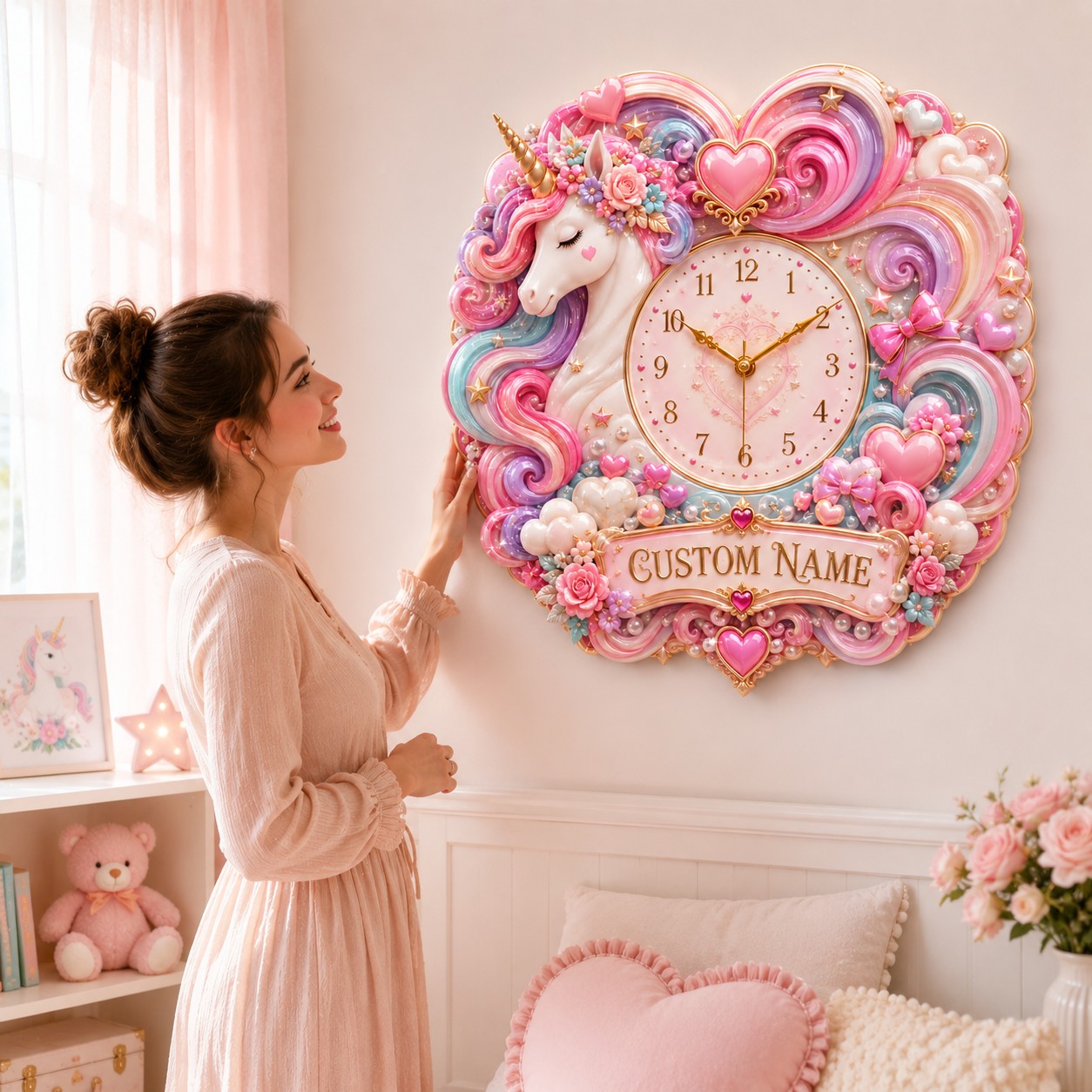 Personalized Unicorn Wall Clock with Custom Name — personalized with a custom name