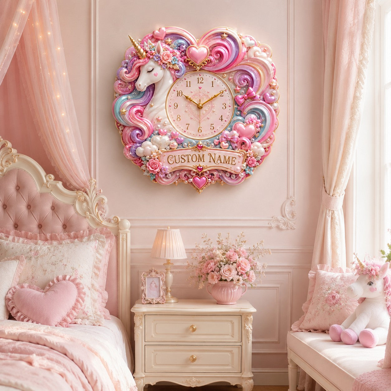 Personalized Unicorn Wall Clock with Custom Name — personalized with a custom name