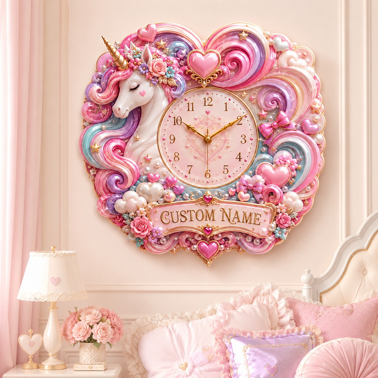 Personalized Unicorn Wall Clock with Custom Name — personalized with a custom name