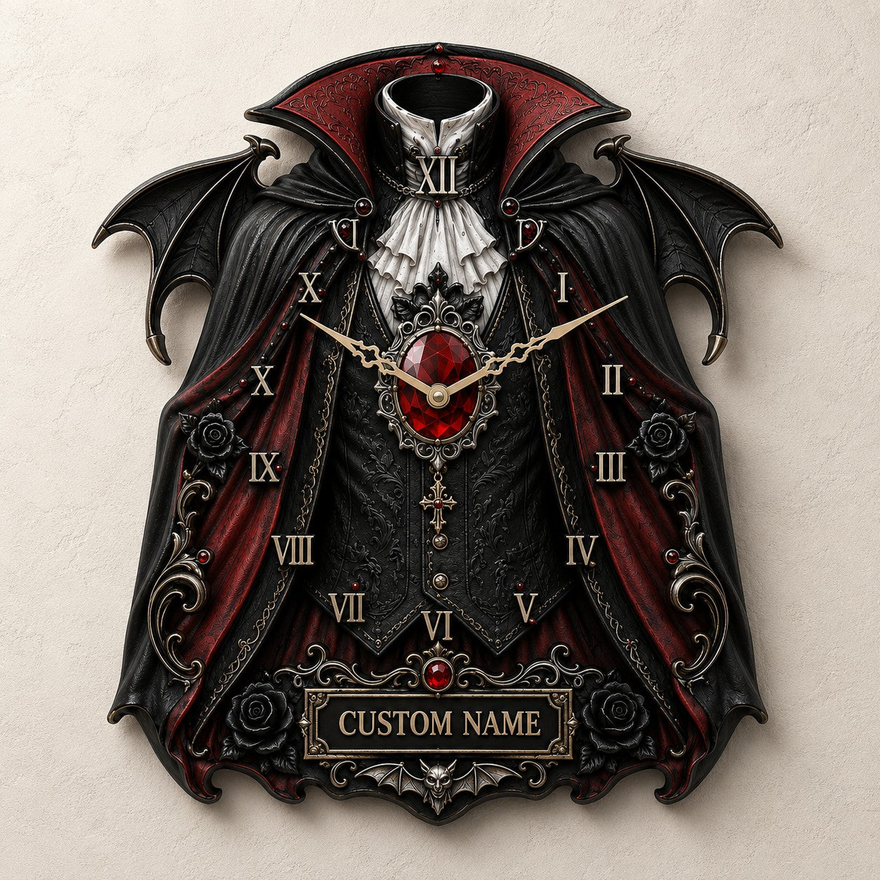 Personalized Gothic Vampire Wall Clock with Custom Name — personalized with a custom name