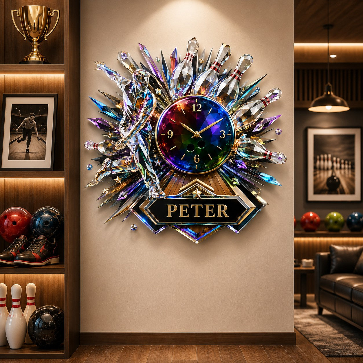 Personalized Bowling Wall Clock with Custom Name — personalized with a custom name