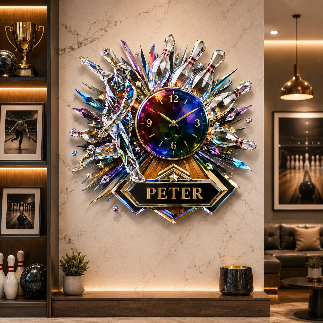 Personalized Bowling Wall Clock with Custom Name — personalized with a custom name