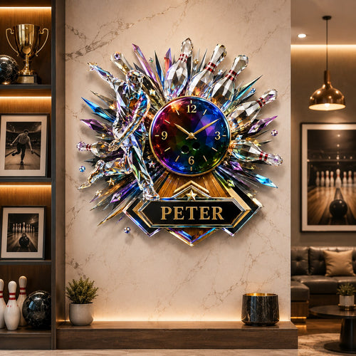 Personalized Bowling Wall Clock with Custom Name — personalized with a custom name