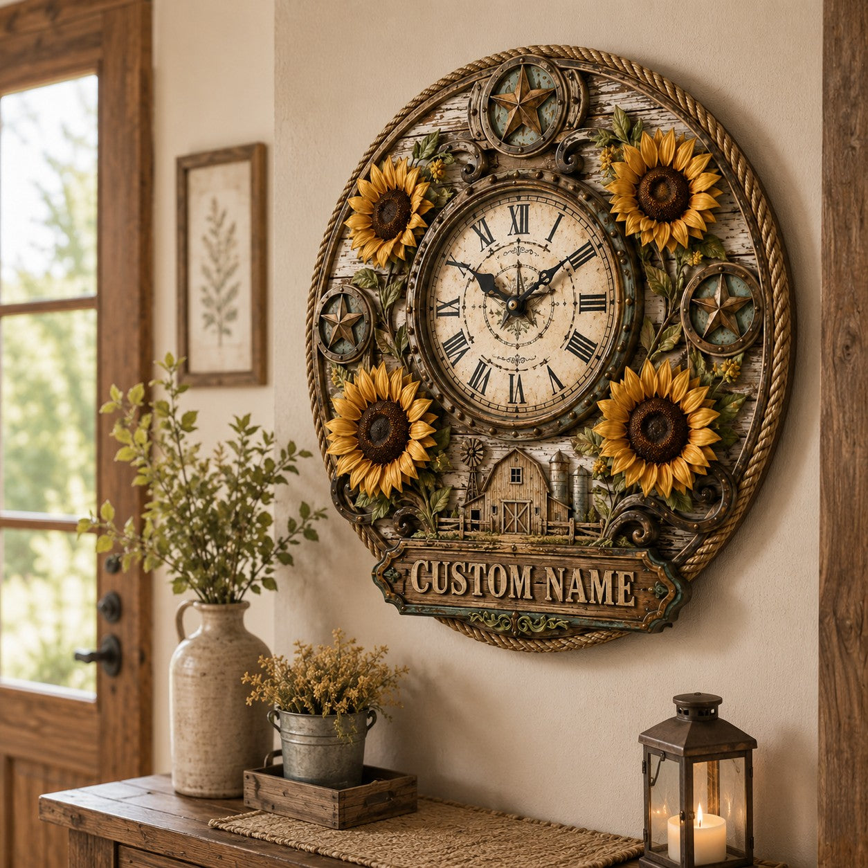 Personalized Sunflower Wall Clock with Custom Name — personalized with a custom name