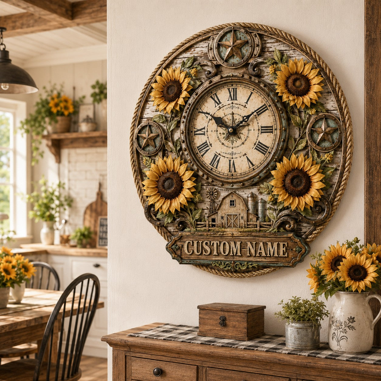 Personalized Sunflower Wall Clock with Custom Name — personalized with a custom name