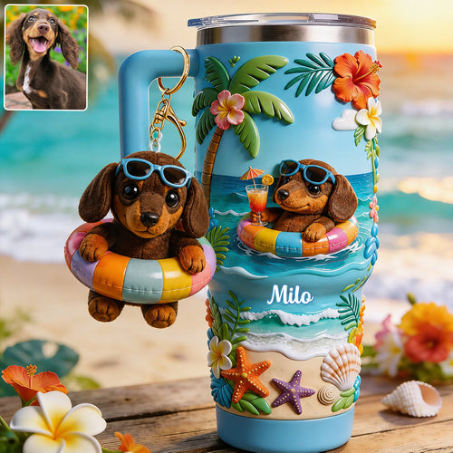 Any Photo Summer Vibes - Personalized Dog Tumbler With Plush Charm