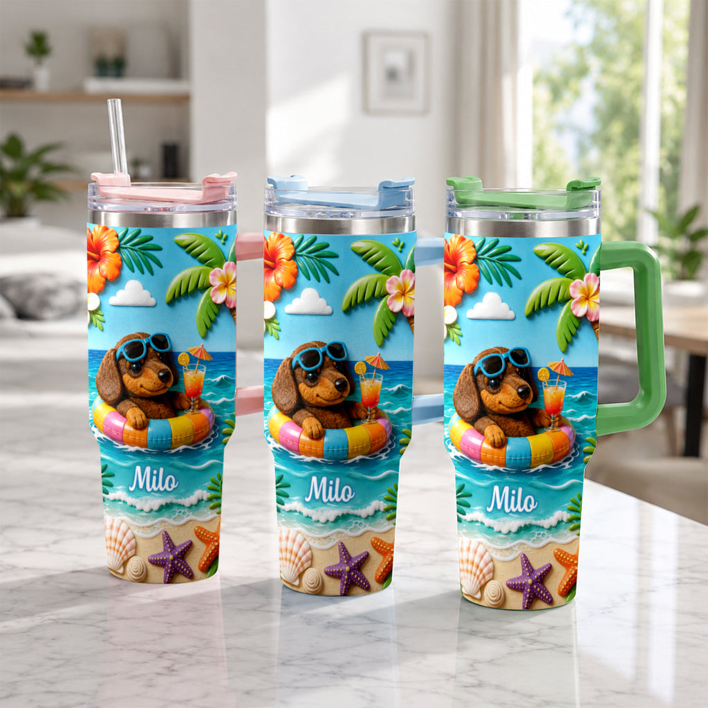 Any Photo Summer Vibes - Personalized Dog Tumbler With Plush Charm