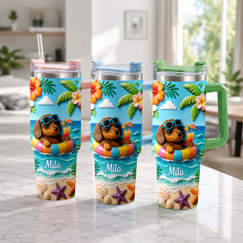 Any Photo Summer Vibes - Personalized Dog Tumbler With Plush Charm