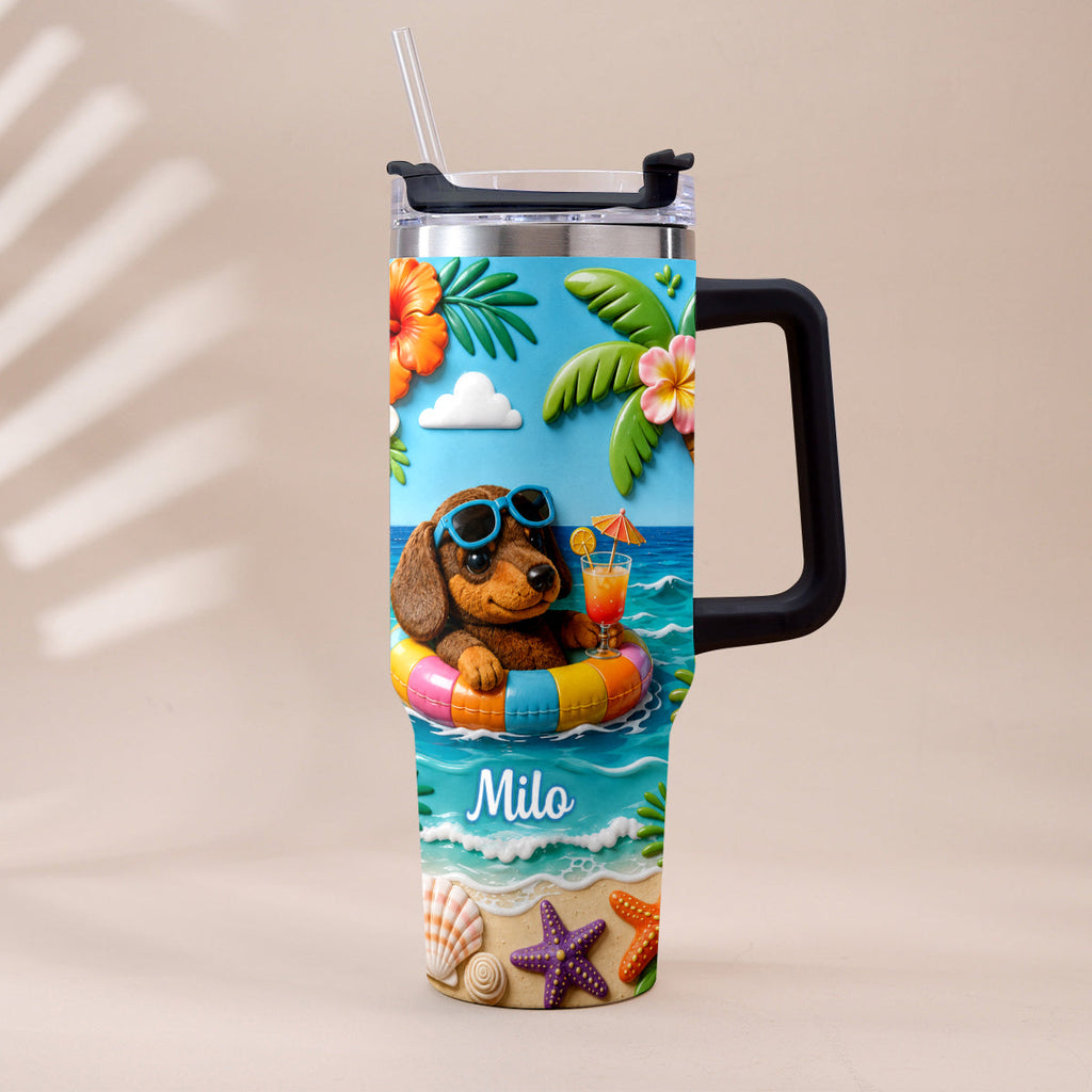 Any Photo Summer Vibes - Personalized Dog Tumbler With Plush Charm