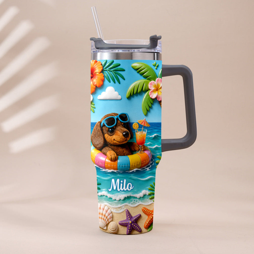 Any Photo Summer Vibes - Personalized Dog Tumbler With Plush Charm
