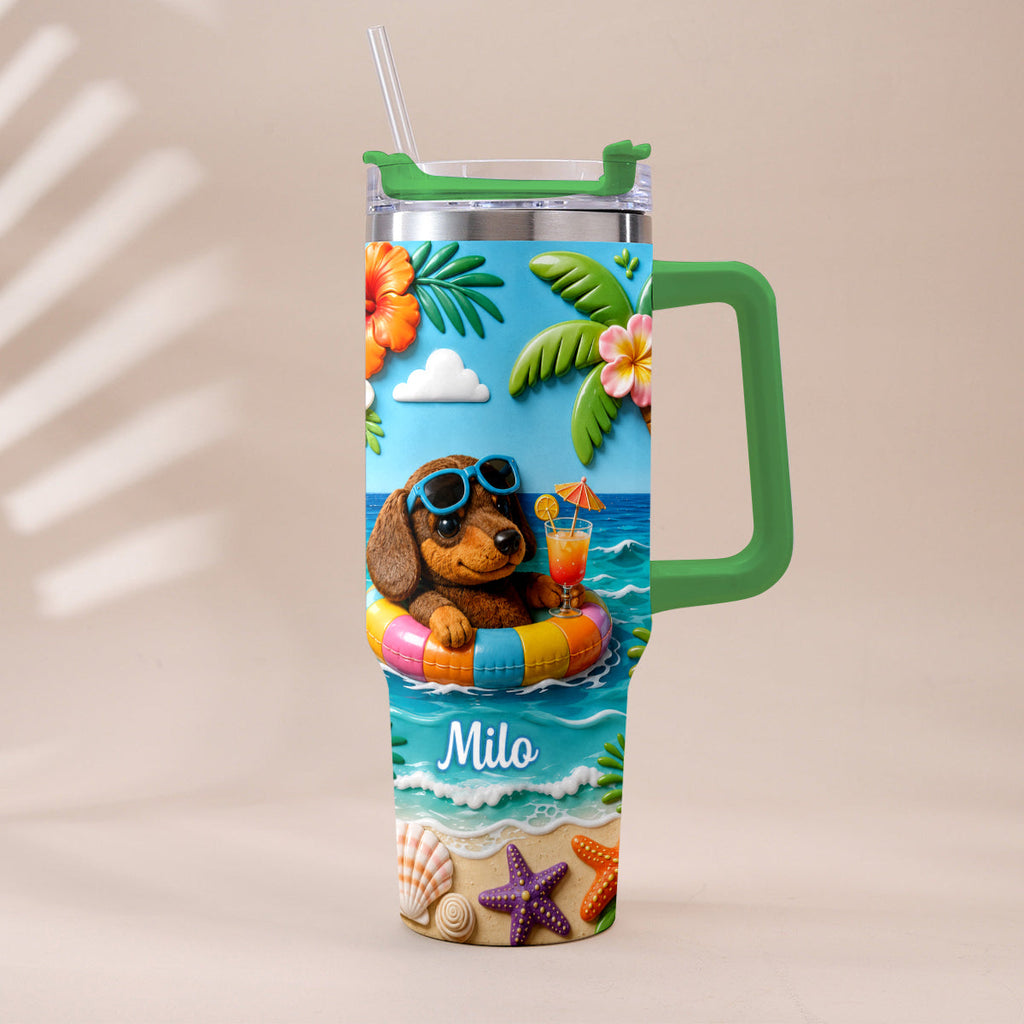Any Photo Summer Vibes - Personalized Dog Tumbler With Plush Charm