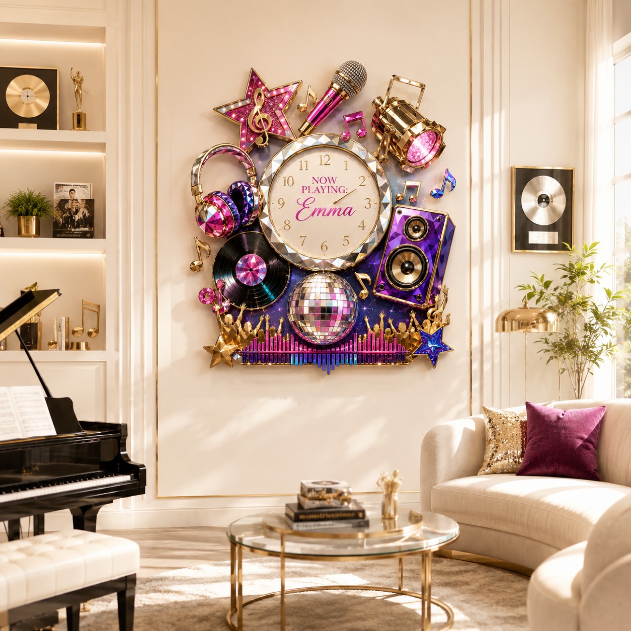 Personalized Music Wall Clock with Custom Name — personalized with a custom name