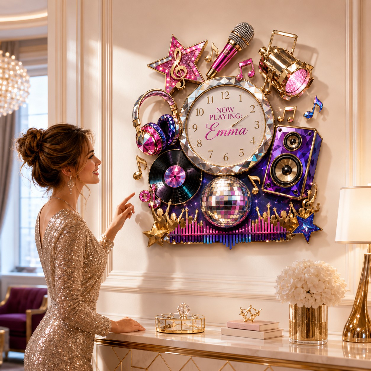 Personalized Music Wall Clock with Custom Name — personalized with a custom name