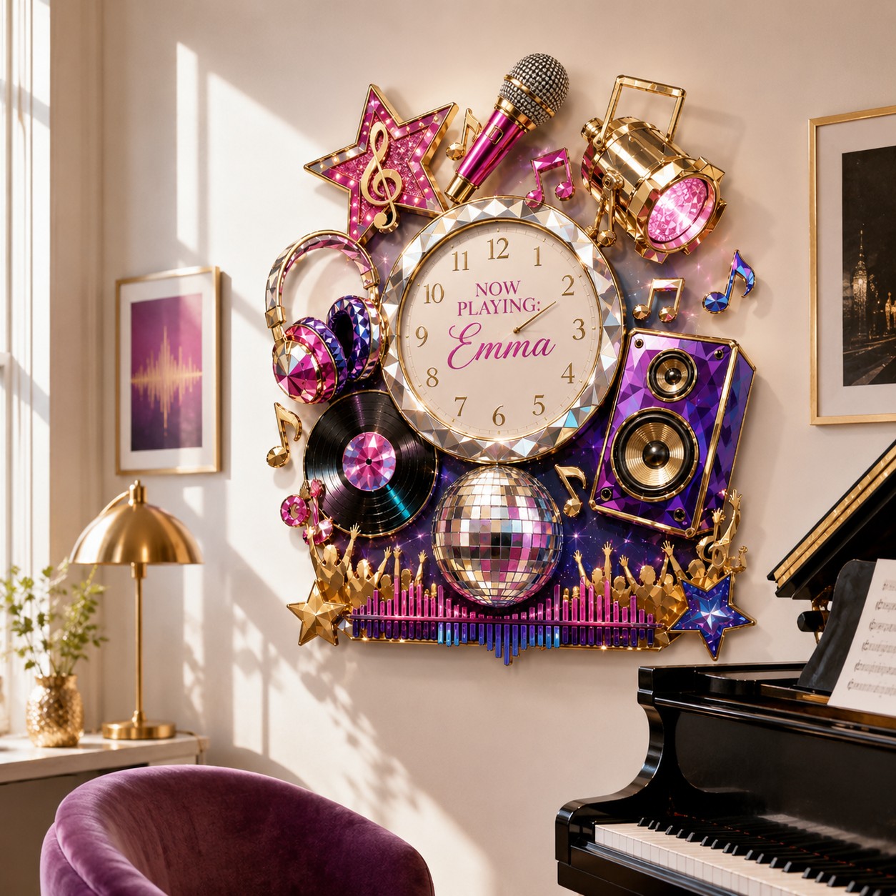 Personalized Music Wall Clock with Custom Name — personalized with a custom name