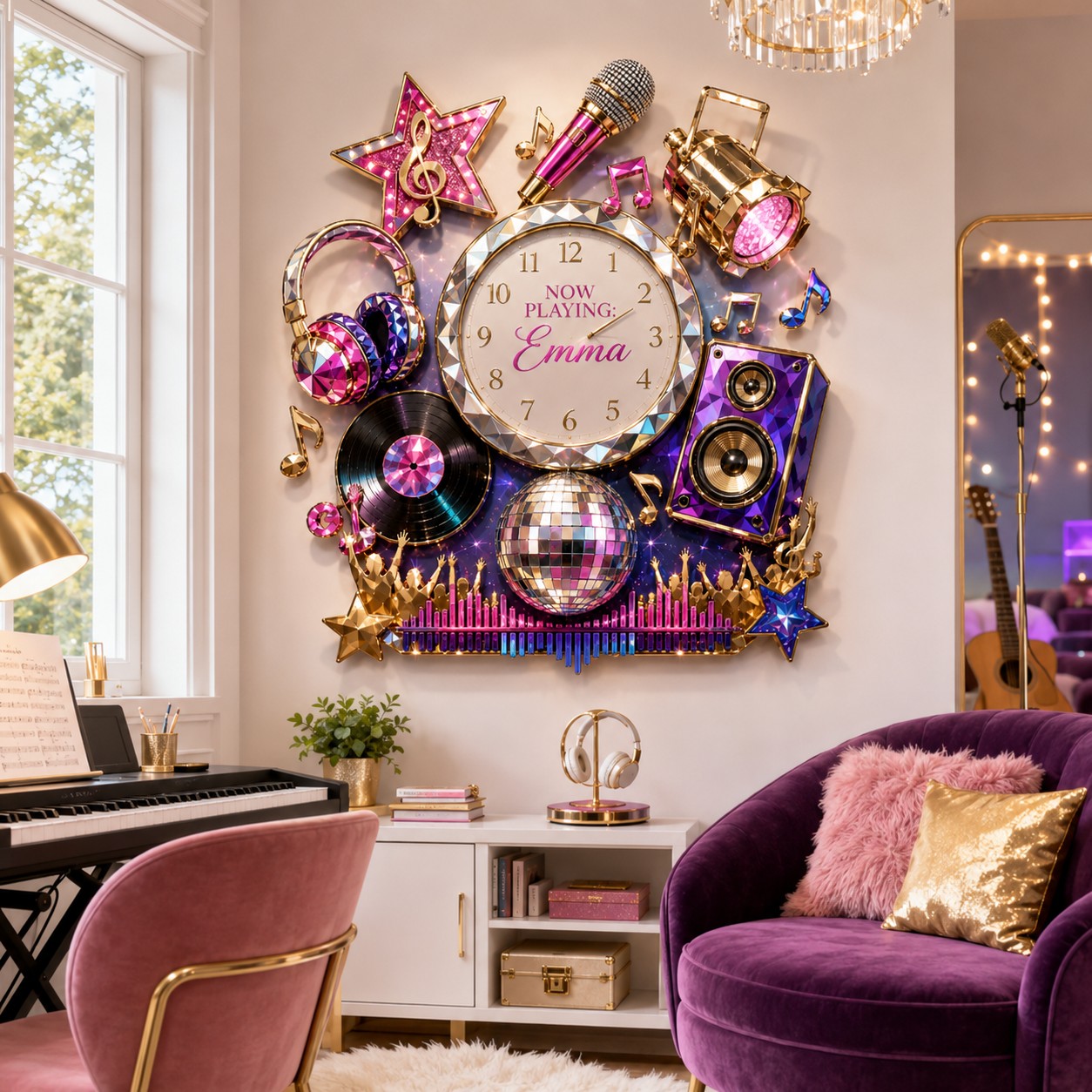 Personalized Music Wall Clock with Custom Name — personalized with a custom name
