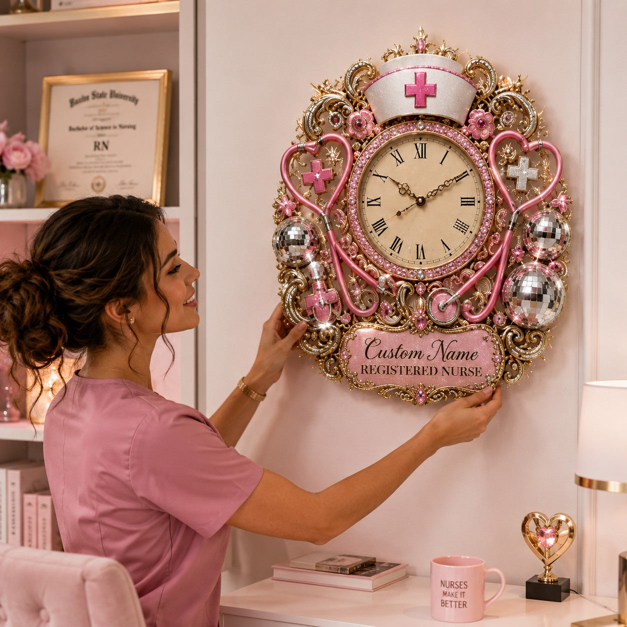Personalized Nurse Appreciation Wall Clock with Custom Name — personalized with a custom name
