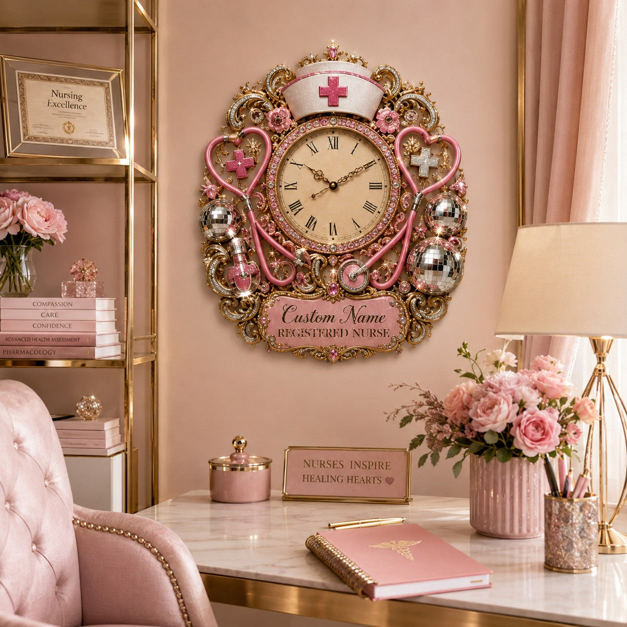 Personalized Nurse Appreciation Wall Clock with Custom Name — personalized with a custom name