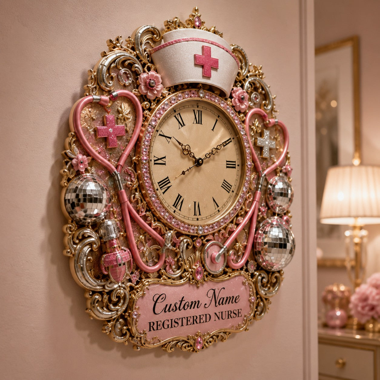 Personalized Nurse Appreciation Wall Clock with Custom Name — personalized with a custom name