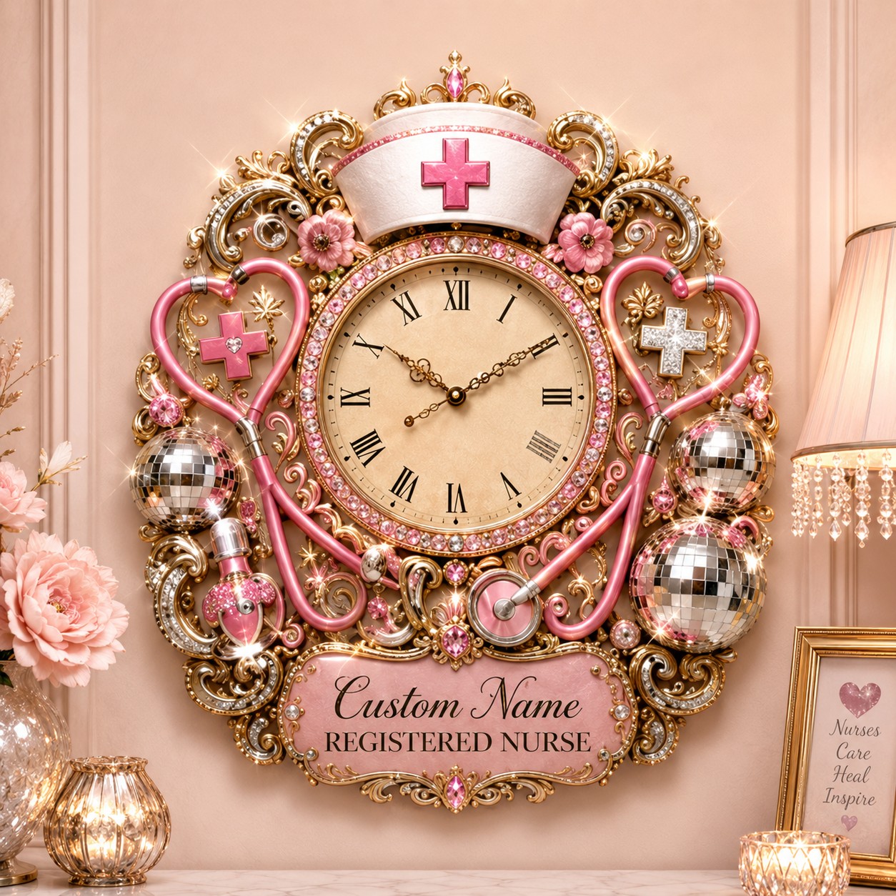 Personalized Nurse Appreciation Wall Clock with Custom Name — personalized with a custom name