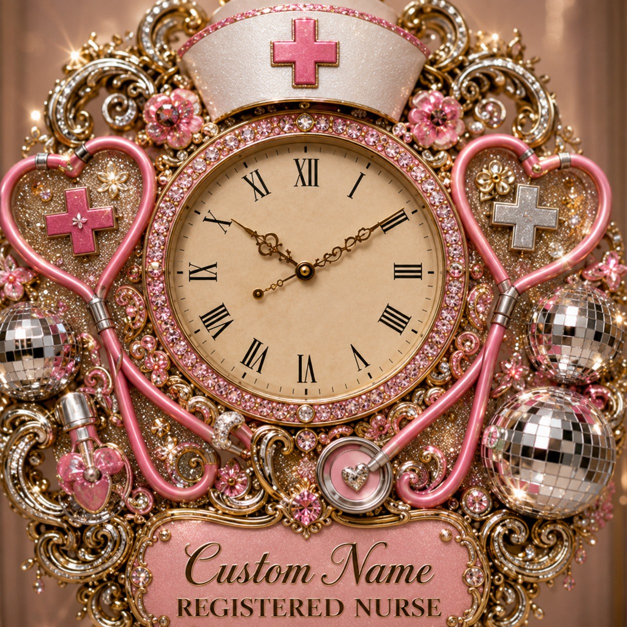 Personalized Nurse Appreciation Wall Clock with Custom Name — personalized with a custom name