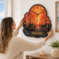 Personalized Orange Seascape Timepiece Wall Clock with Custom Name — personalized with a custom name