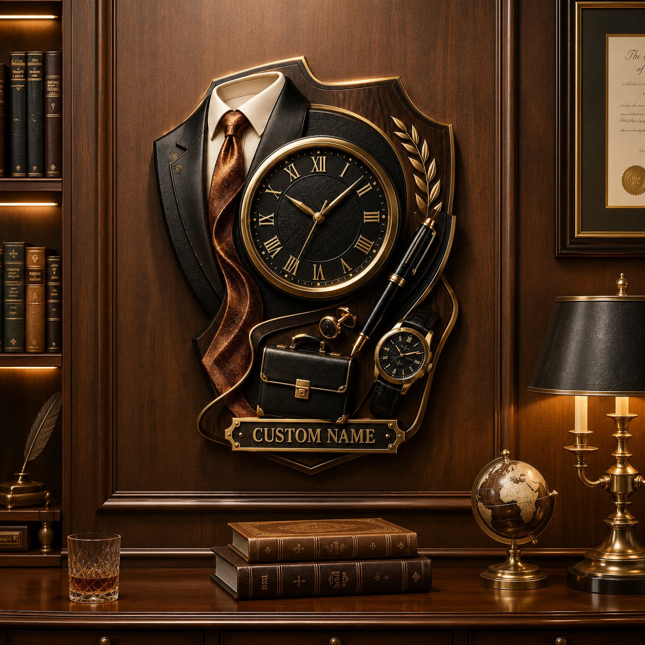 Personalized Executive Wall Clock with Custom Name — personalized with a custom name