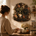 Personalized Coffee Bar Wall Clock, Custom Name Gift for Coffee Lovers — personalized with a custom name