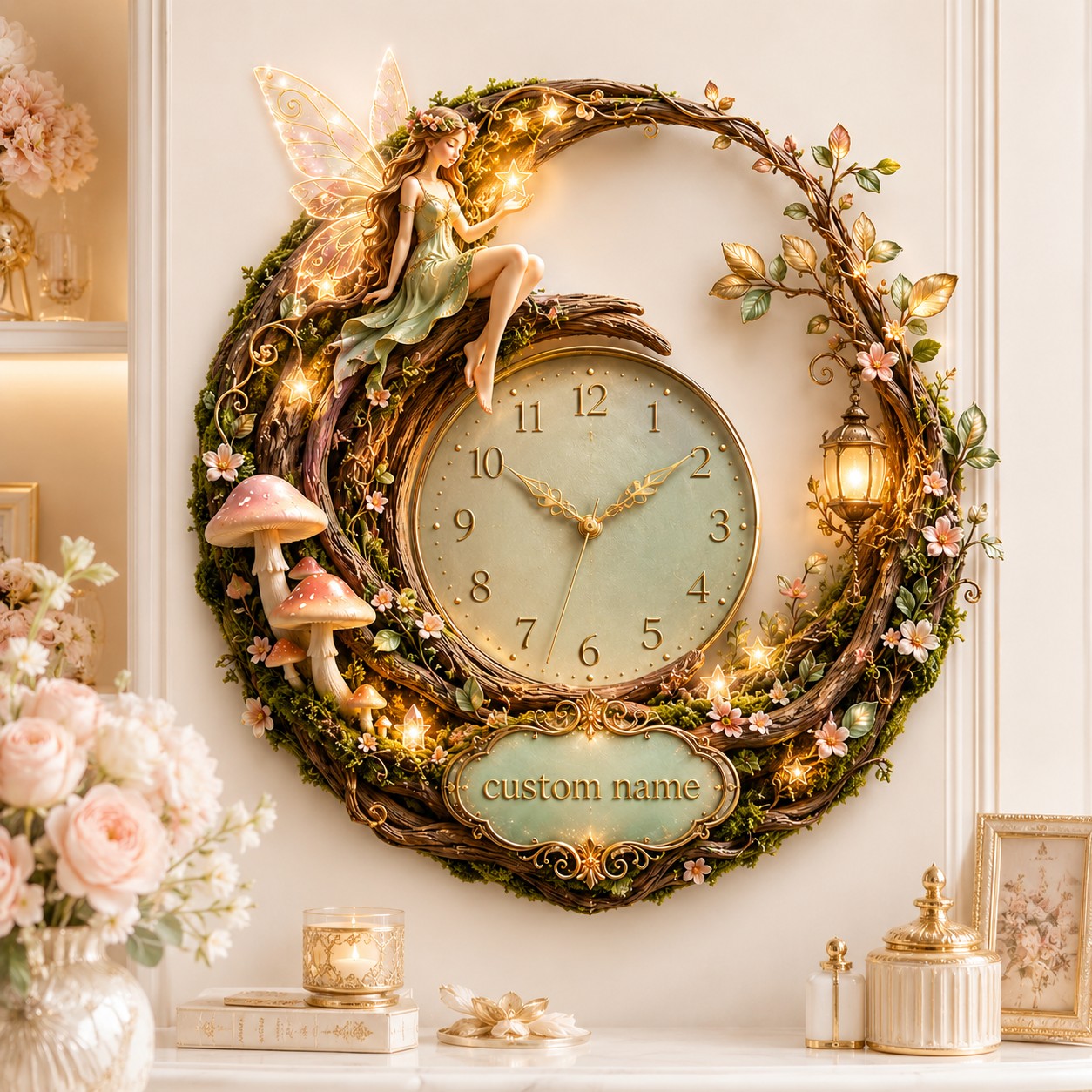 Personalized Woodland Fairy Wall Clock with Custom Name — personalized with a custom name