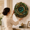 Personalized Emerald Dragon Wall Clock with Custom Name — personalized with a custom name