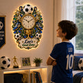 Personalized Soccer Goal Zone Wall Clock with Custom Name — personalized with a custom name