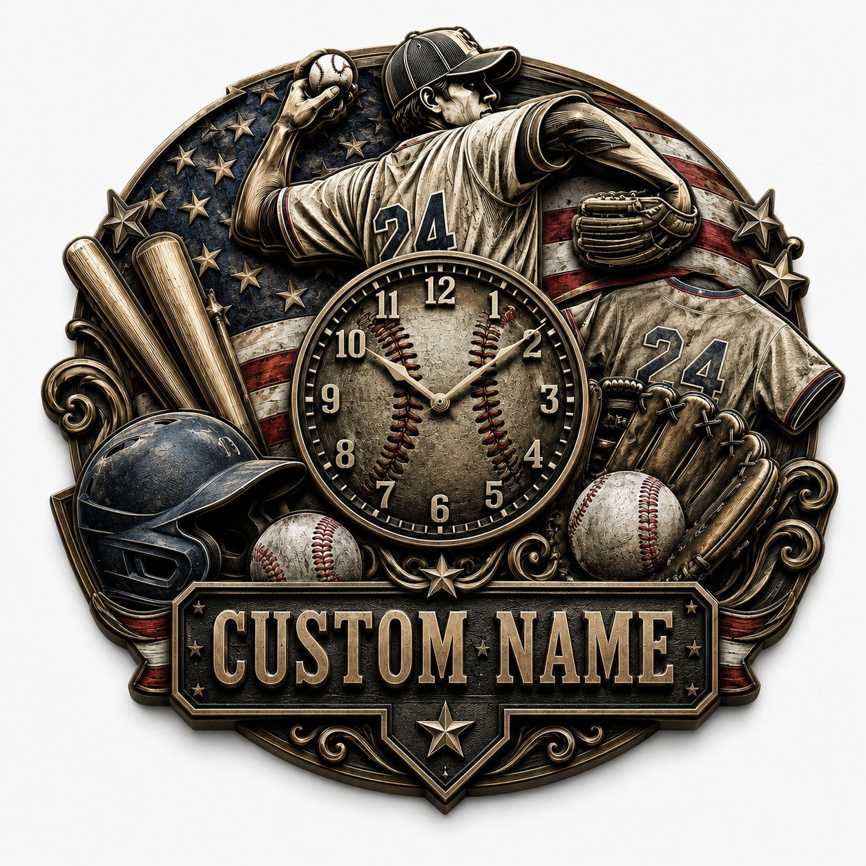 Personalized Youth Baseball Wall Clock with Custom Name — personalized with a custom name