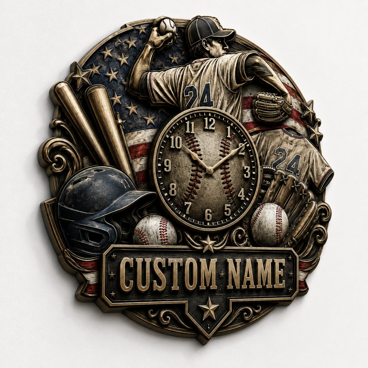 Personalized Youth Baseball Wall Clock with Custom Name — personalized with a custom name