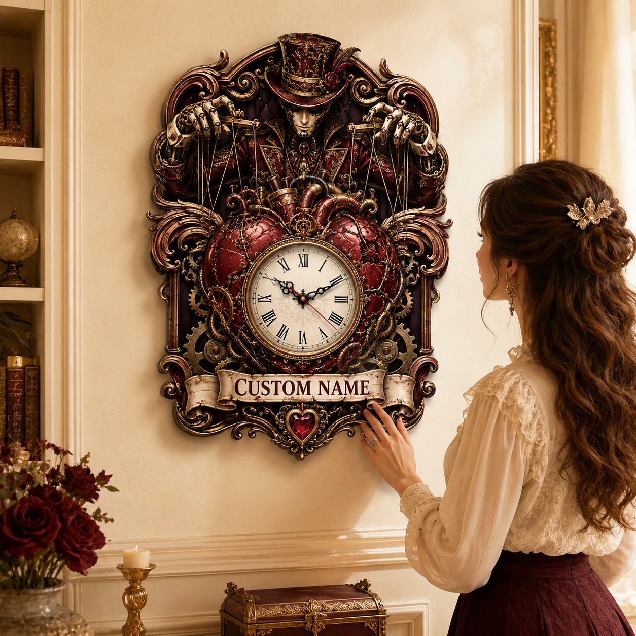 Personalized Mechanical Heart Wall Clock with Custom Name — personalized with a custom name