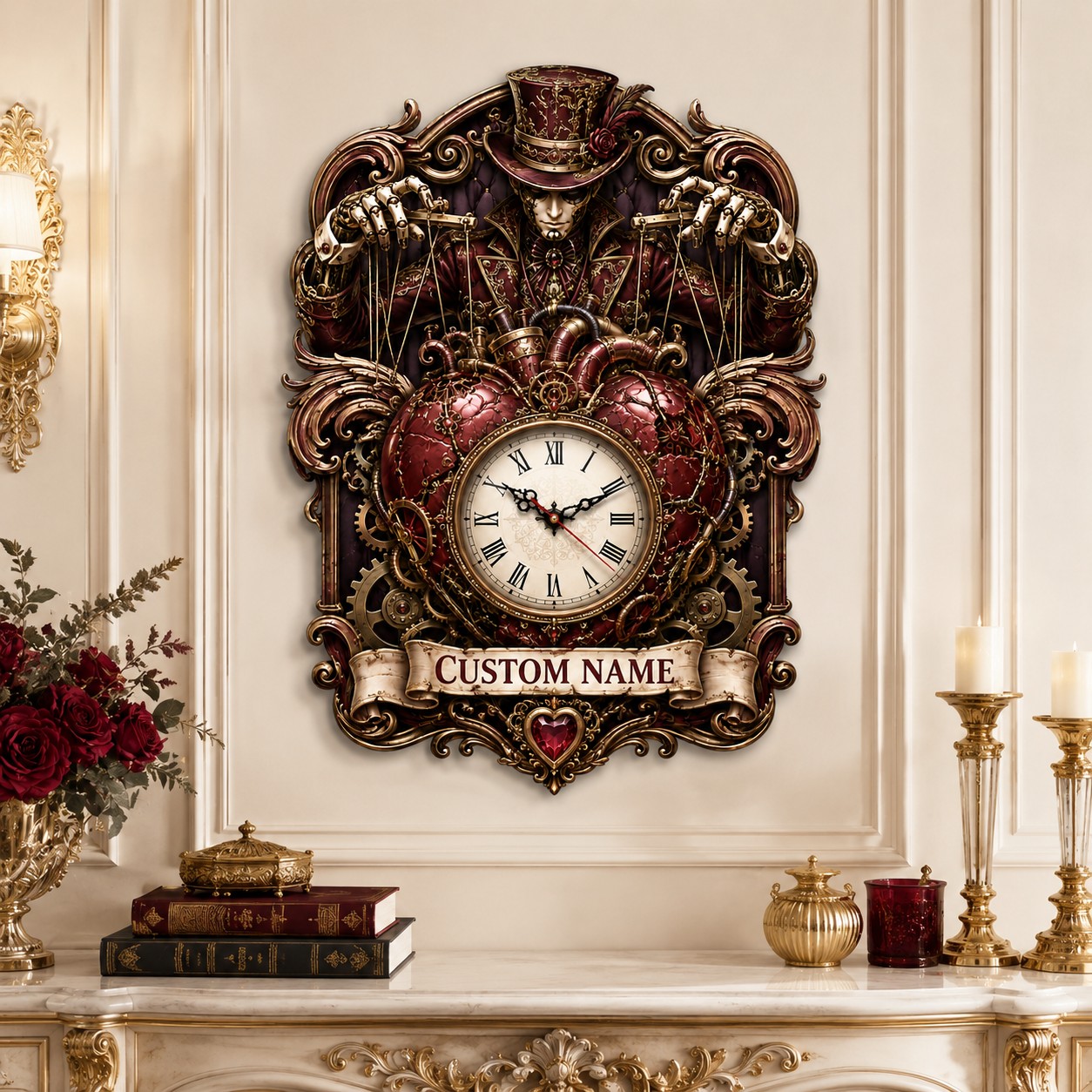 Personalized Mechanical Heart Wall Clock with Custom Name — personalized with a custom name