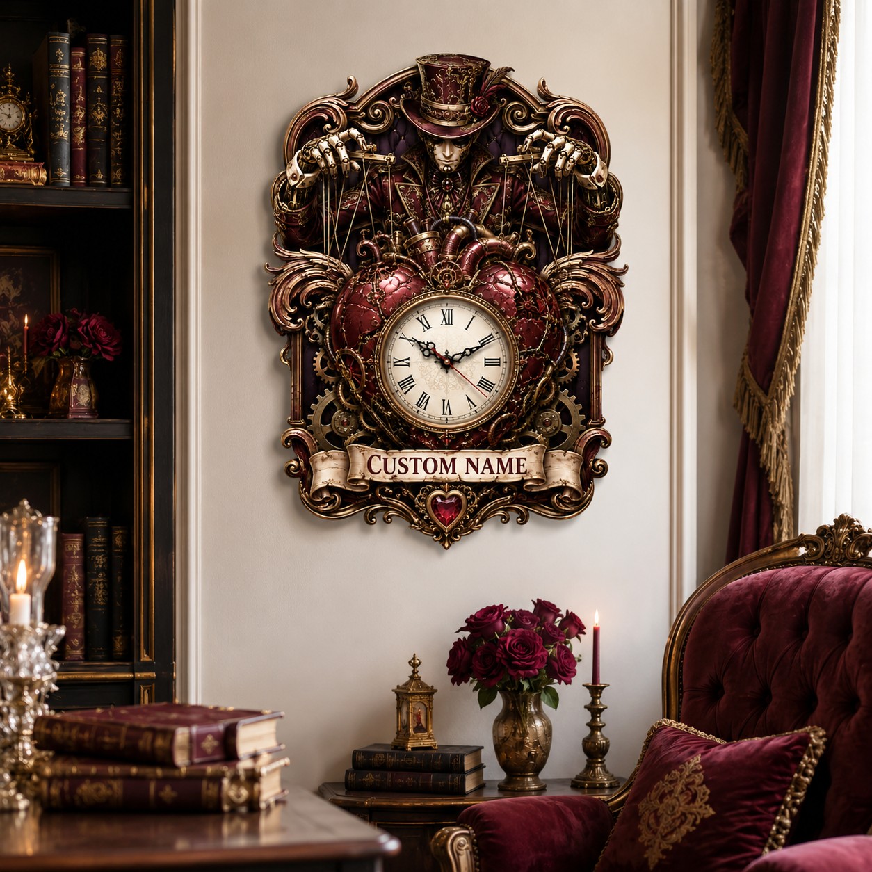 Personalized Mechanical Heart Wall Clock with Custom Name — personalized with a custom name