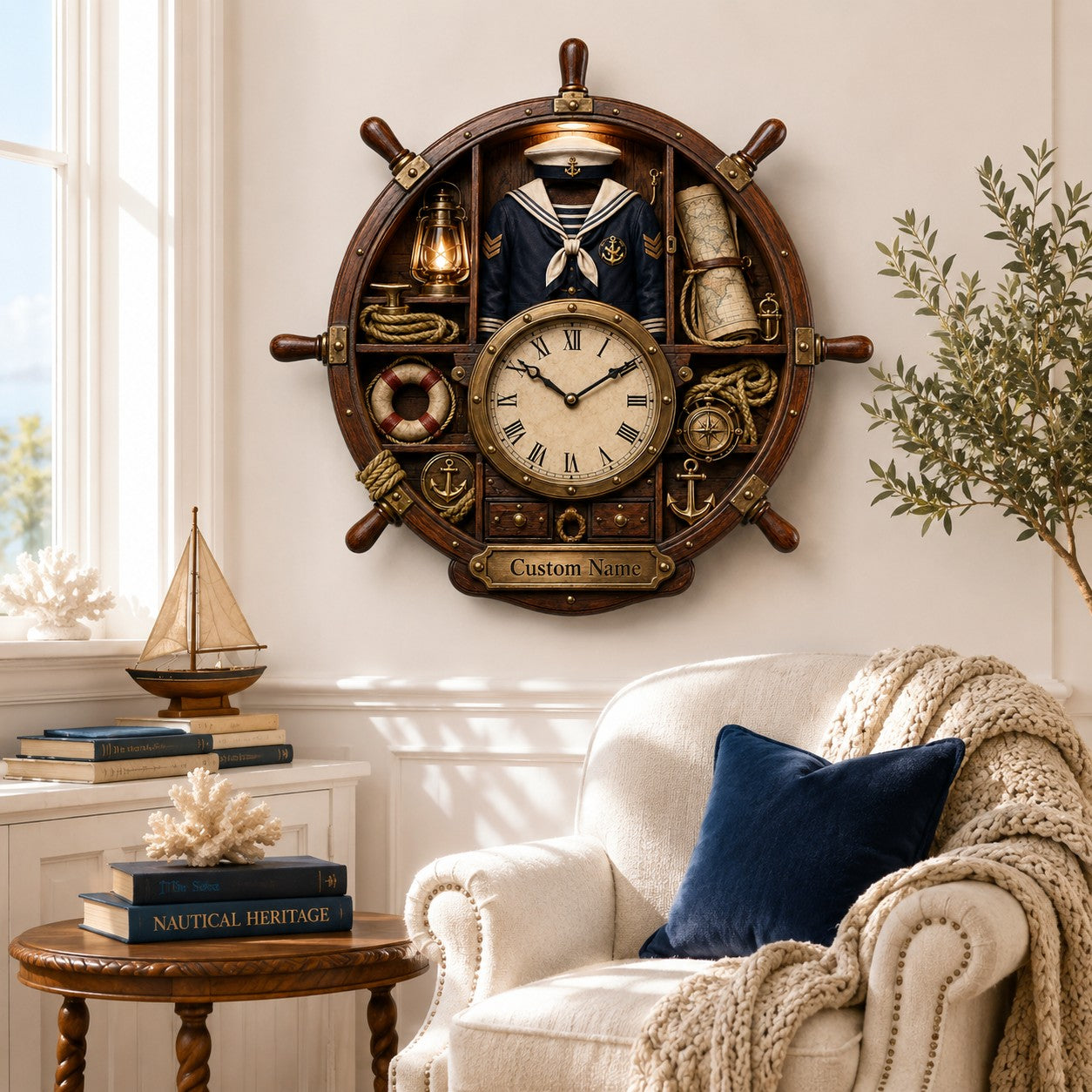 Personalized Sailor Wall Clock, Custom Name Gift for Sailors — personalized with a custom name