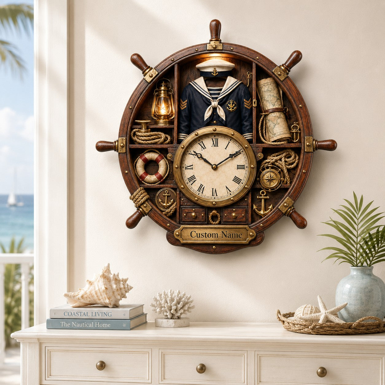 Personalized Sailor Wall Clock, Custom Name Gift for Sailors — personalized with a custom name