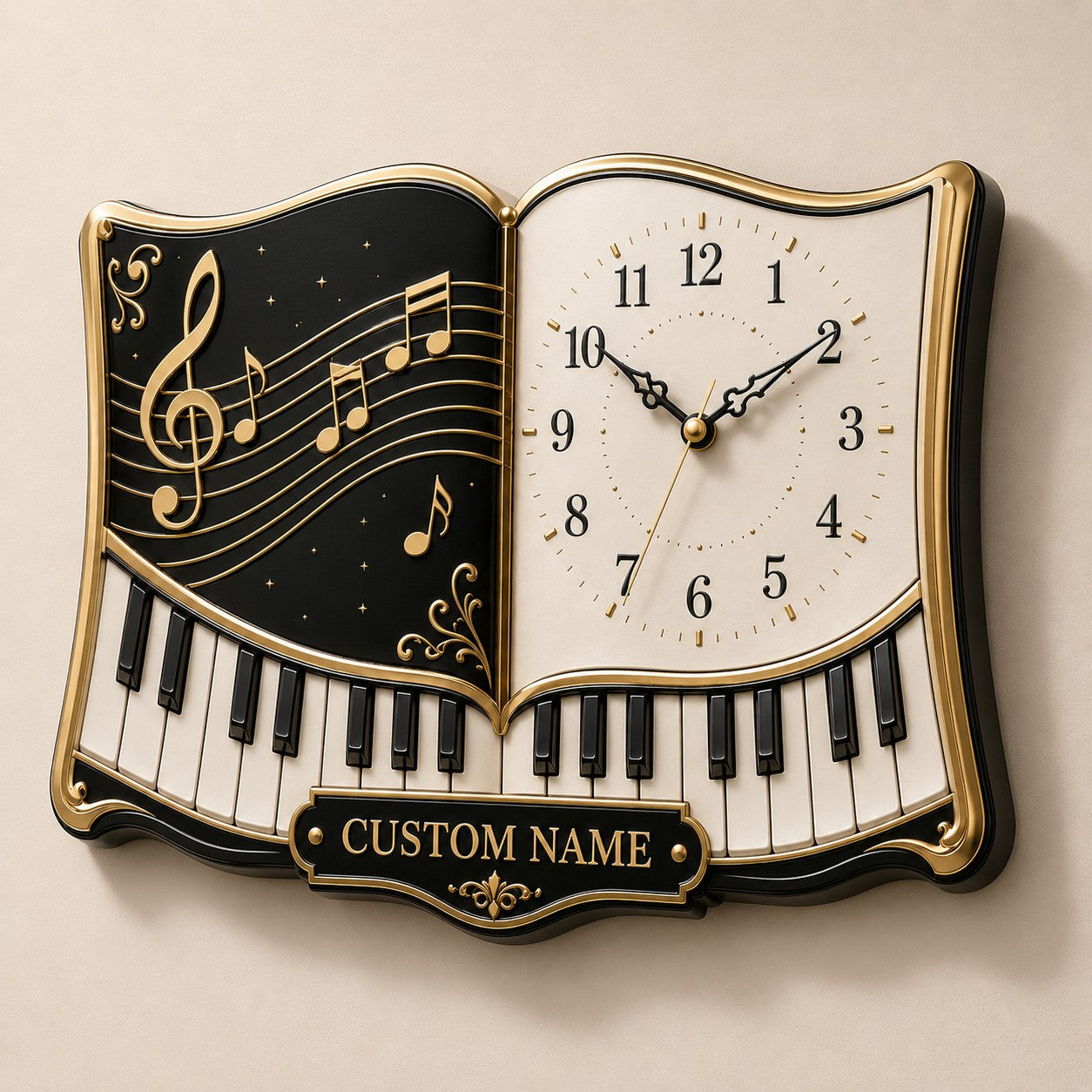 Personalized Piano Educators Wall Clock, Custom Name Gift for Pianists — personalized with a custom name
