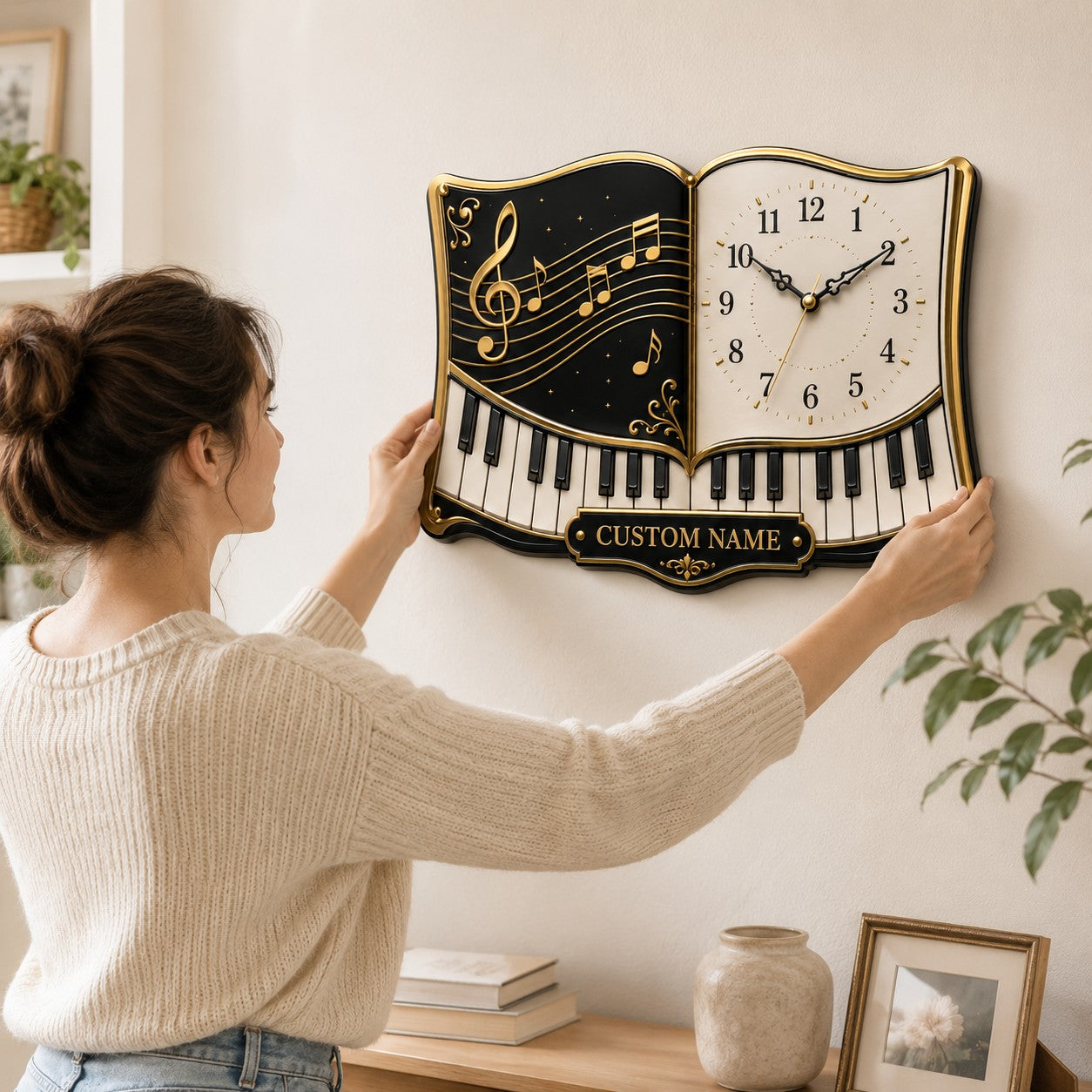 Personalized Piano Educators Wall Clock, Custom Name Gift for Pianists — personalized with a custom name