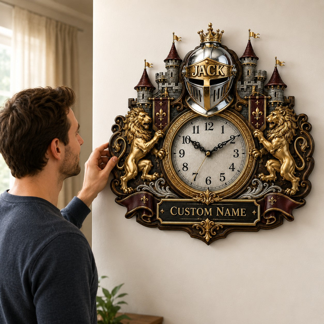 Personalized Medieval Wall Clock with Custom Name — personalized with a custom name