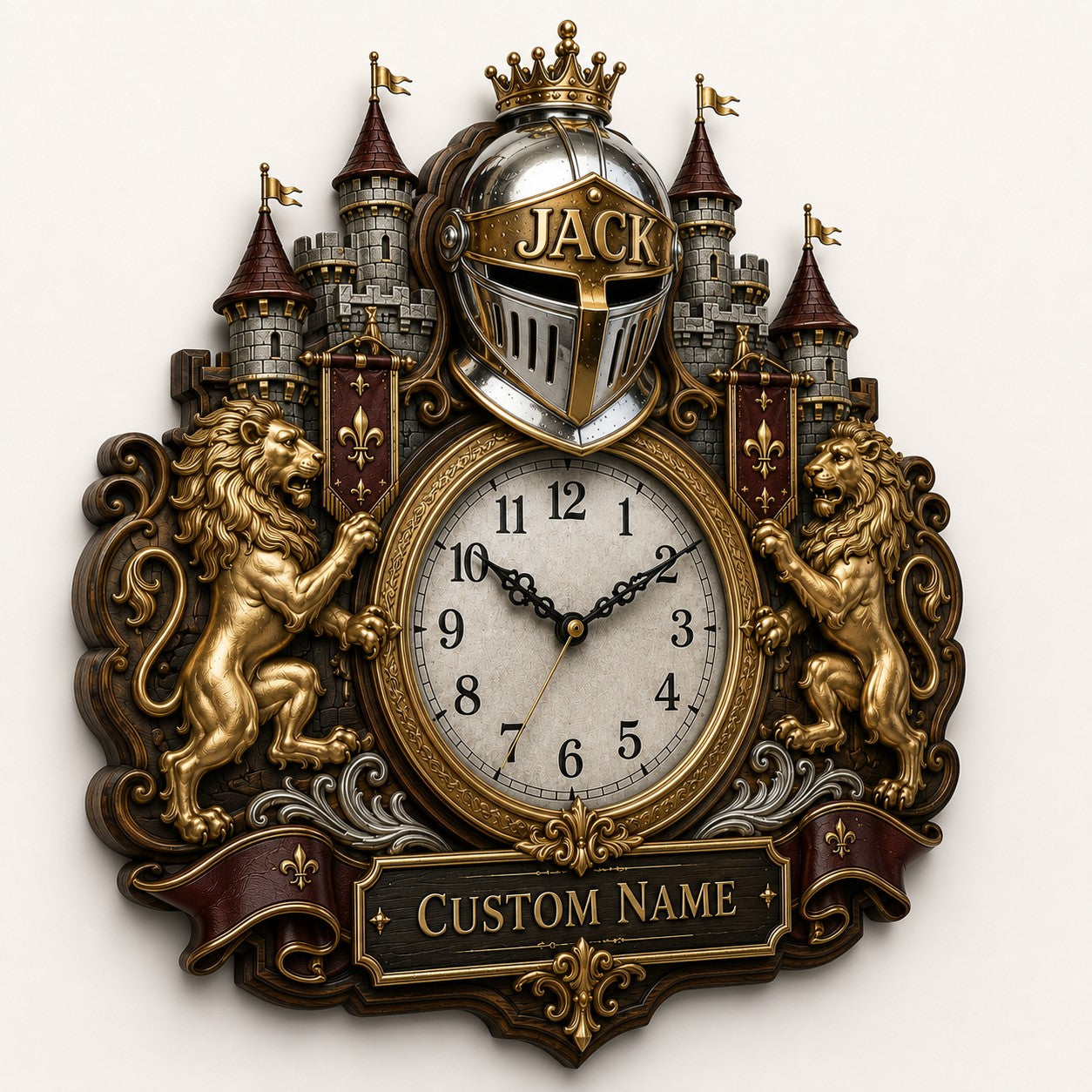 Personalized Medieval Wall Clock with Custom Name — personalized with a custom name