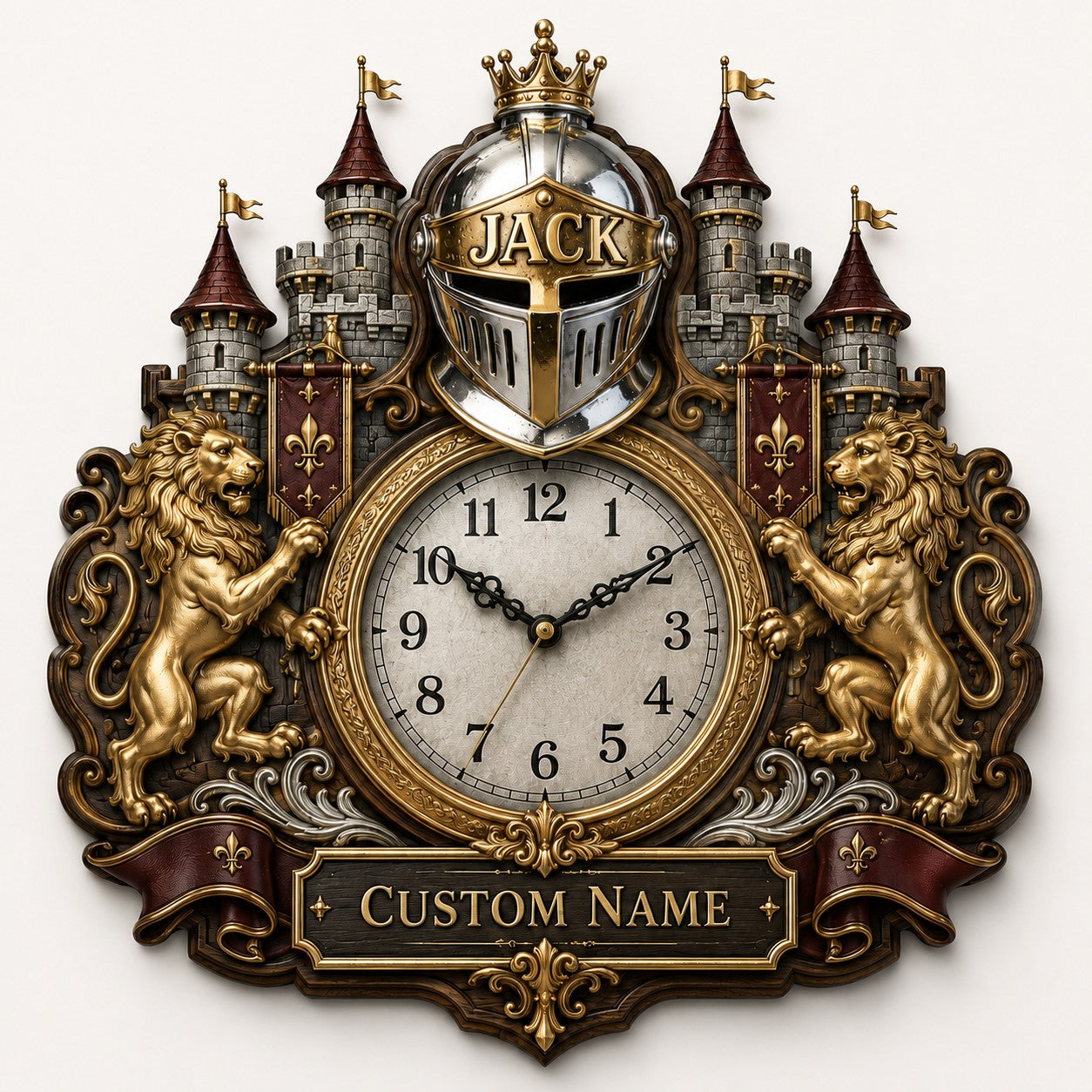 Personalized Medieval Wall Clock with Custom Name — personalized with a custom name